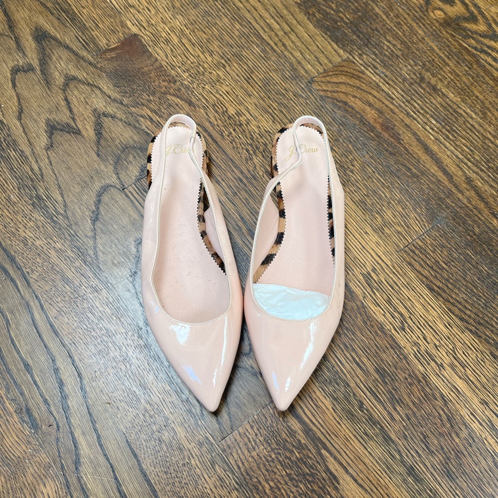 J.Crew flats. Never worn. Nude patent leather with leopard calf hair heels.